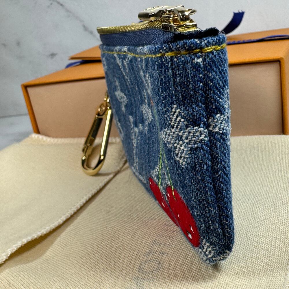Louis Vuitton Denim Key Pouch Cherry LV X TM Murakami Monogram Cerises Bag Rare - Picture 5 of 14